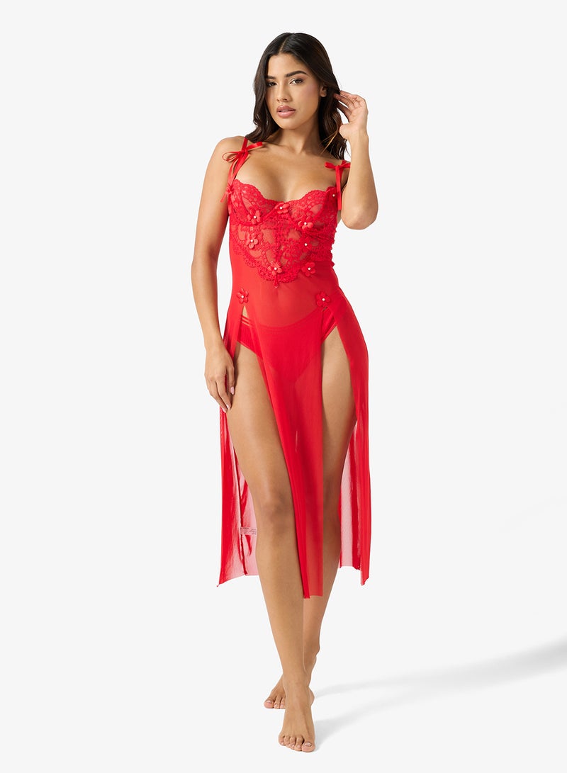ELLA Sheer Night Dress With Lace Corset - Image 1